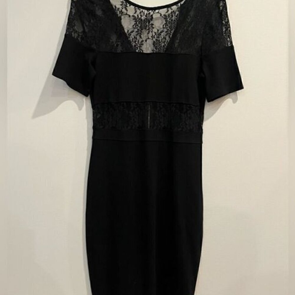 French Connection Black Lace Sheath Cocktail Dress – Lined Lace LBD